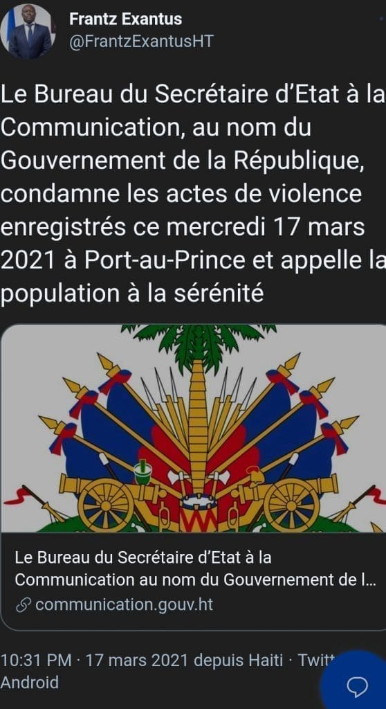 Haïti: Le pays est en ébullition, le gouvernement de facto lance un appel à la sérénité. 7 Haïti: Le pays est en ébullition, le gouvernement de facto lance un appel à la sérénité.