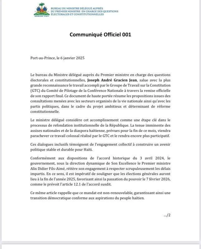 Haïti : le gouvernement salue les avancées dans le projet de réforme constitutionnelle
