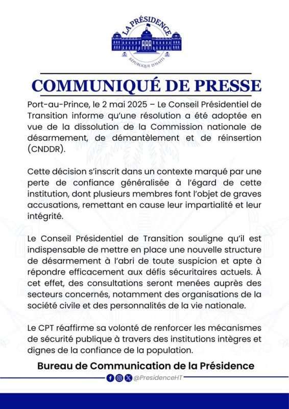 Haïti : le CPT annonce la dissolution de la CNDDR