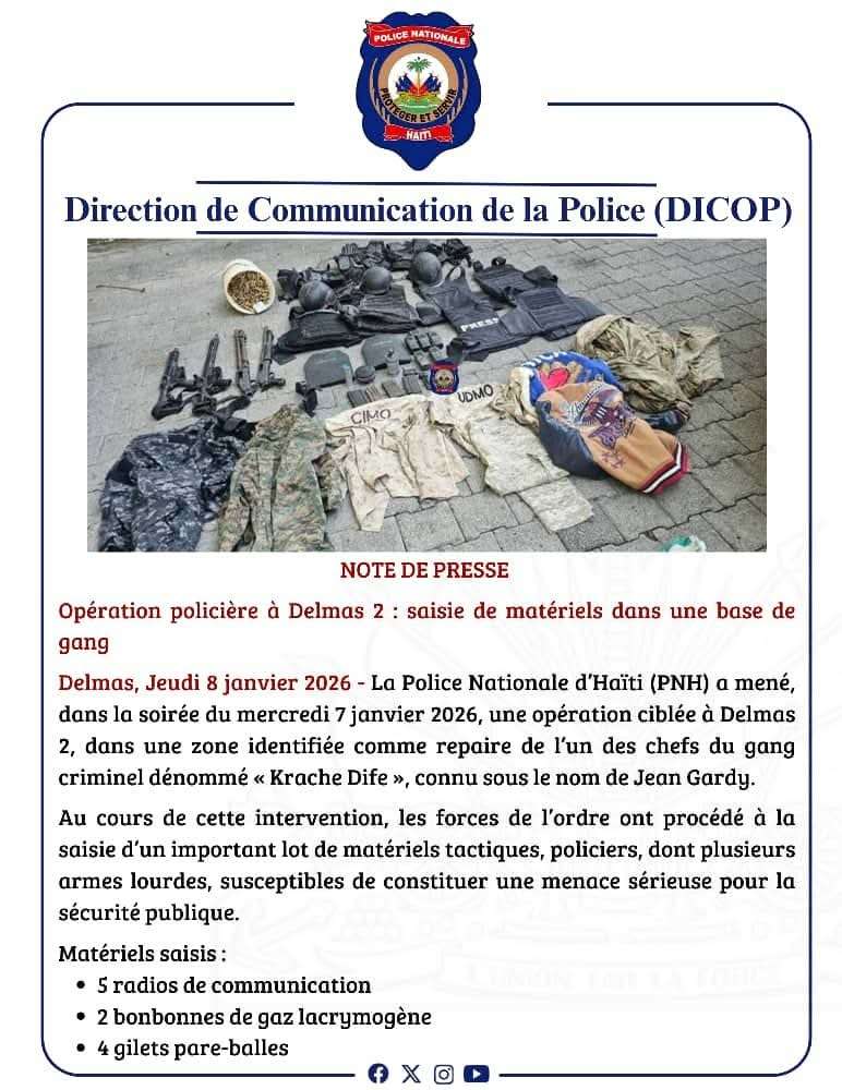 Haïti : Coup de filet à Delmas, d'importantes saisies d'armes dans le repaire du gang « Krache Dife »