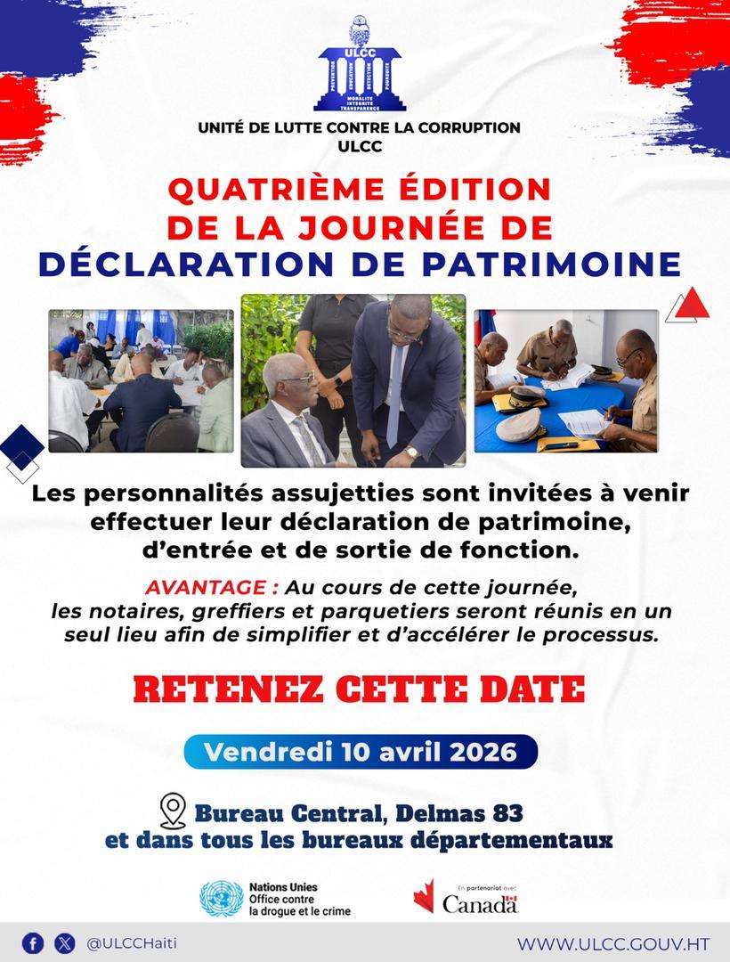Haïti : l'ULCC annonce la 4e édition de la Journée de déclaration de patrimoine