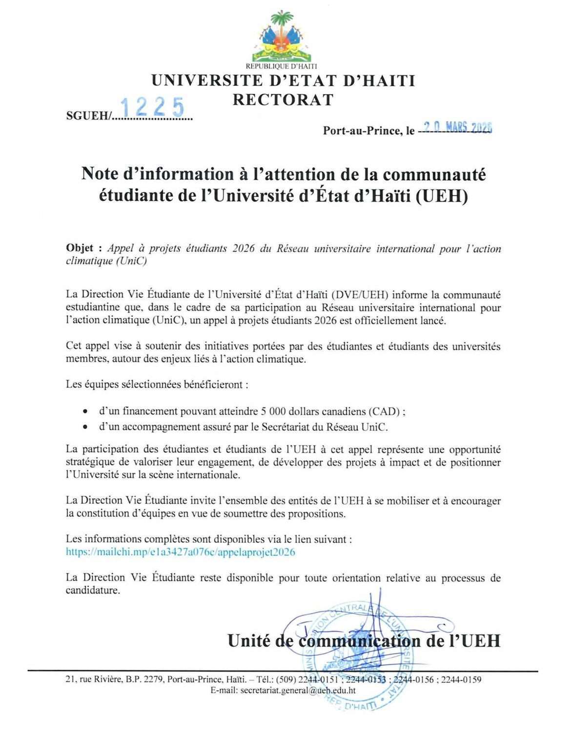 UEH : un appel à projets climatiques ouvre des opportunités de financement pour les étudiants