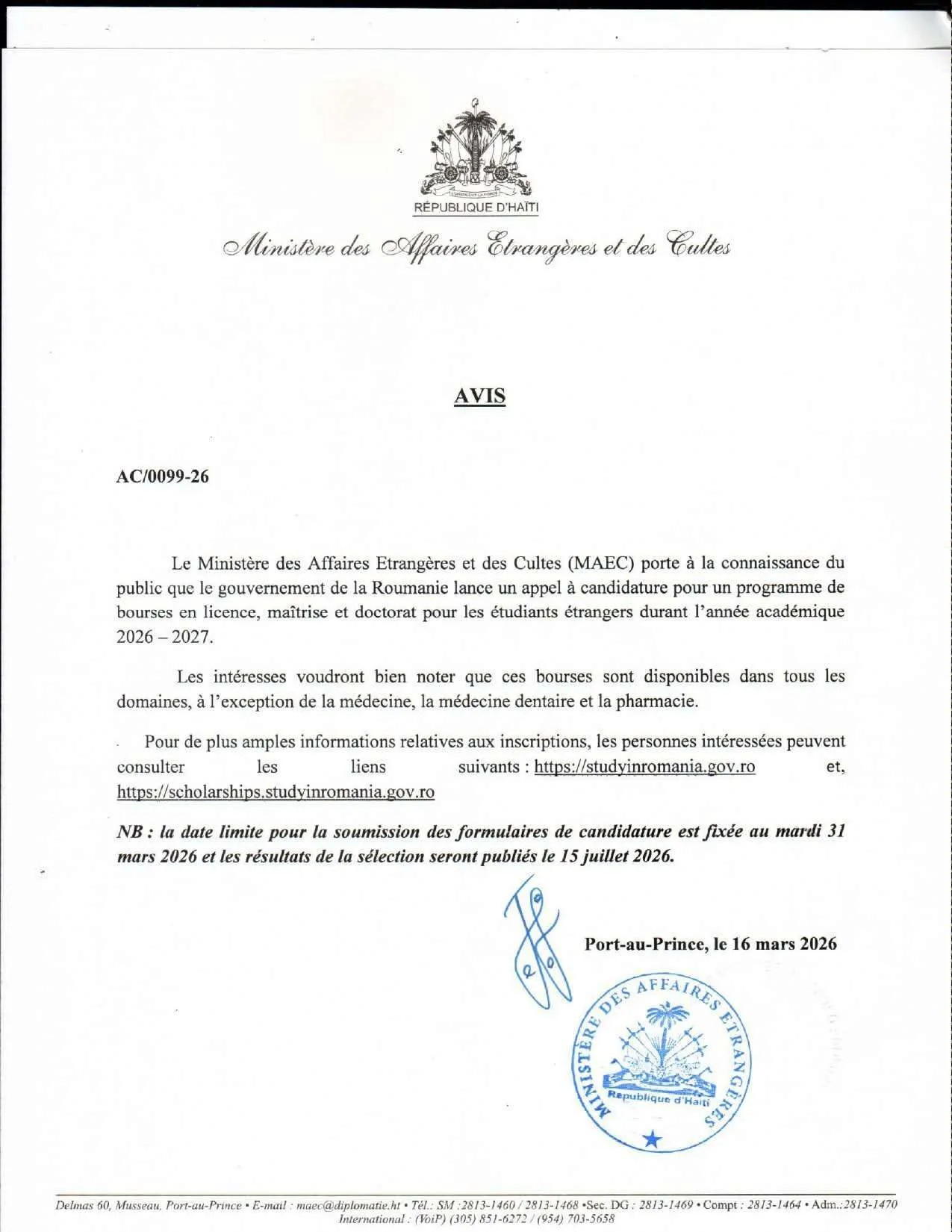 Études à l’étranger : la Roumanie ouvre ses portes aux étudiants haïtiens une opportunité à saisir avant le 31 mars !