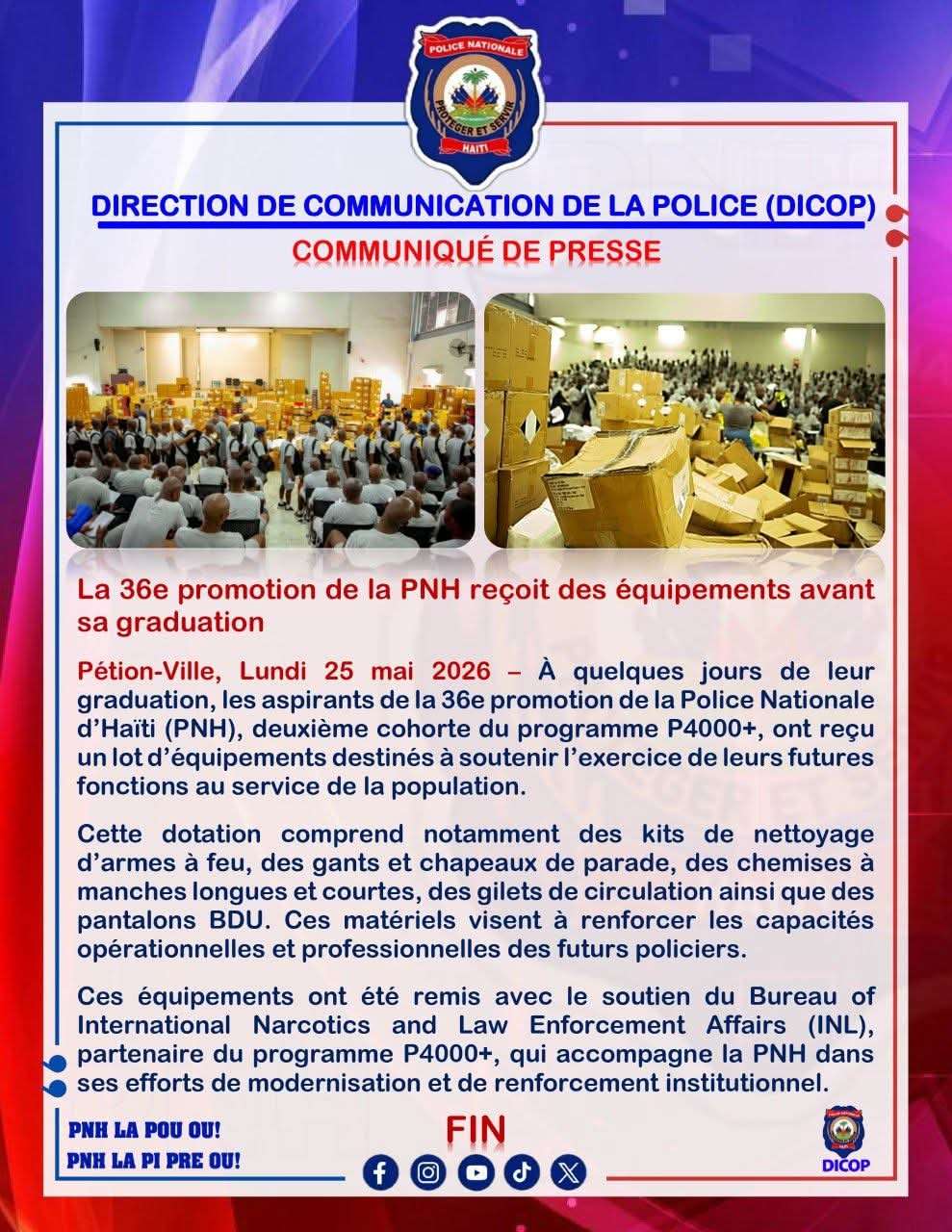 PNH : la 36e promotion reçoit ses équipements avant la cérémonie de graduation