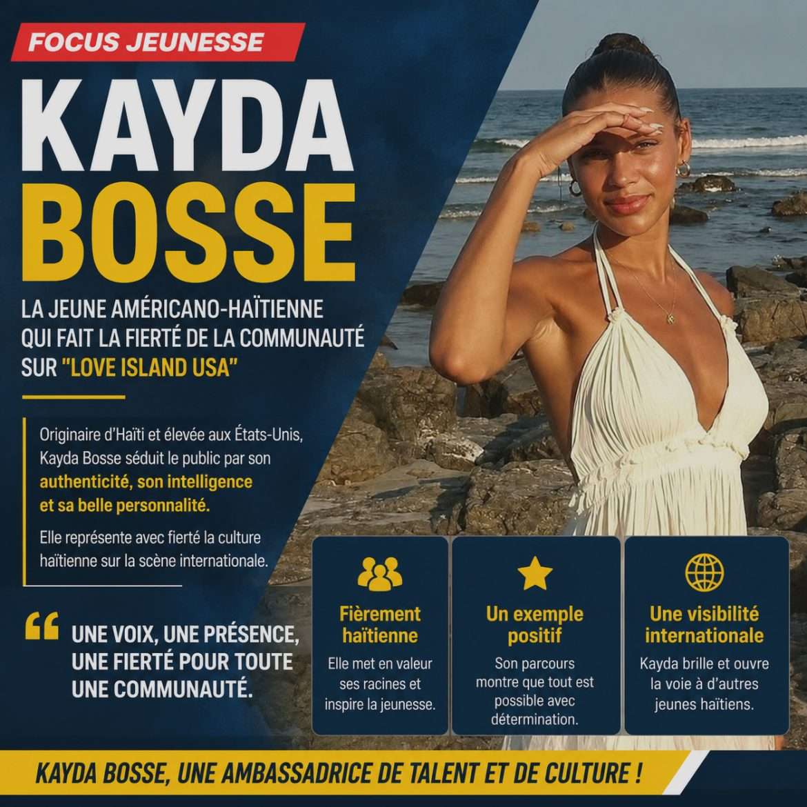 Kayda Bosse, fière de ses origines haïtiennes, au bord de la mer.