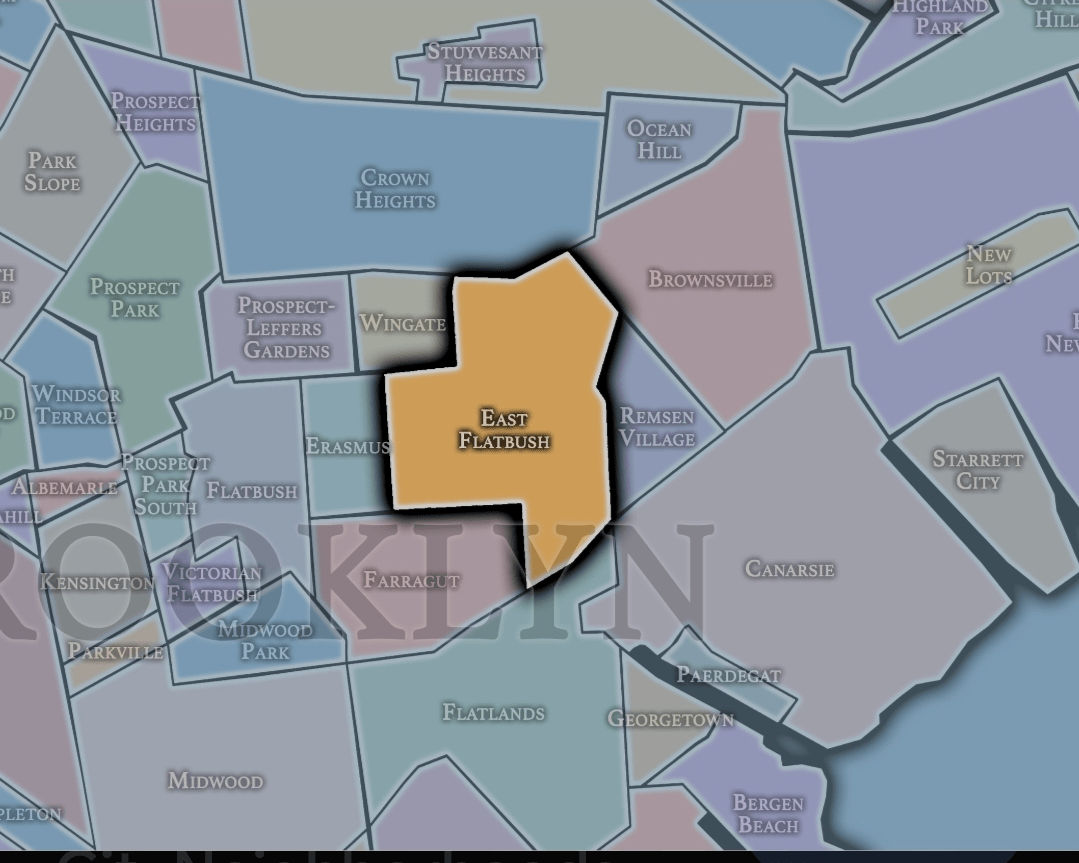 Carte du quartier d'East Flatbush, à Brooklyn, New York.
